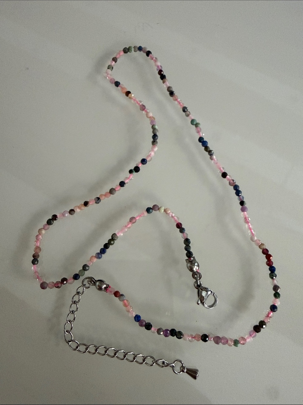 Multicolor Natural Stone Beaded Choker Necklace with Silver Clasp